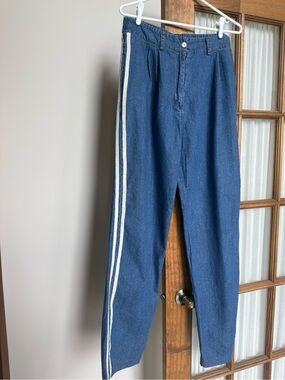 Olivaceous Blue Denim wide leg jeans  with White Side Stripes